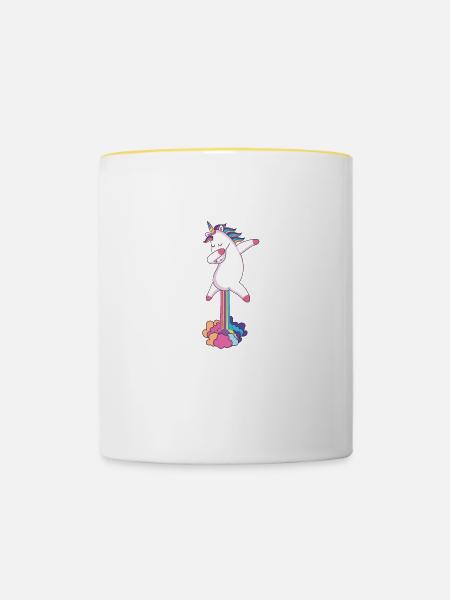 Einhorn Unicorn Dab Regenbogen Geschenk Idee - Tasse zweifarbig - Weiß/Gelb