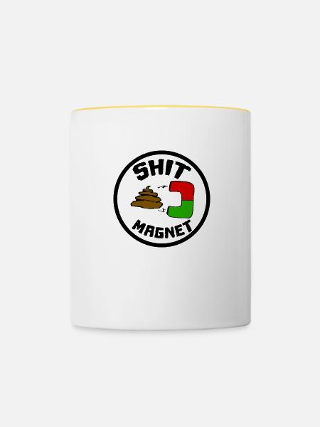 Shit Magnet Scheisse Magnet - Tasse zweifarbig - Weiß/Gelb