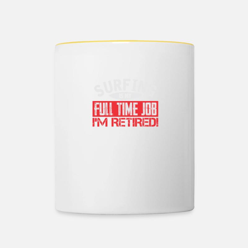Surfer à la retraite - Mug contrasté - blanc/jaune