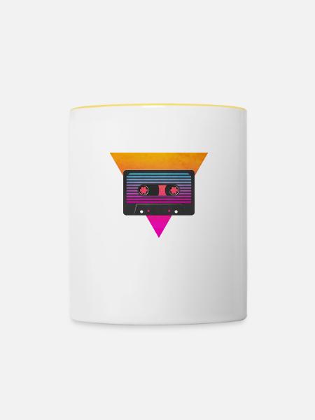 80's Kassette - Tasse zweifarbig - Weiß/Gelb