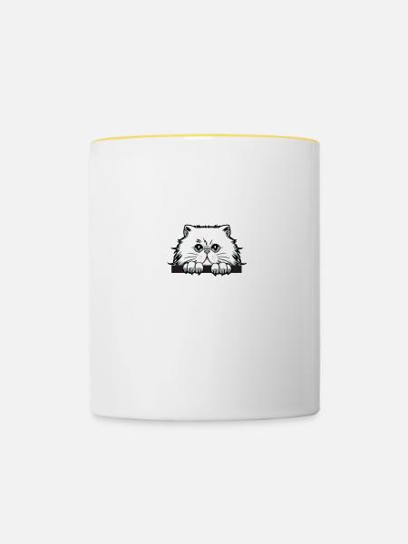 Katze Katzen Katzengesicht - Tasse zweifarbig - Weiß/Gelb