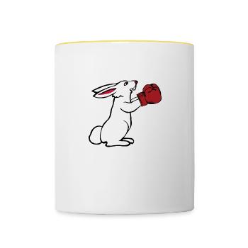 Boxender Hase Boxhandschuhe Geschenk Boxen - Tasse zweifarbig - Weiß/Gelb - Vorne