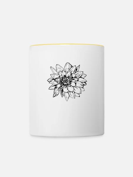 Dahlie schwarz - Tasse zweifarbig - Weiß/Gelb