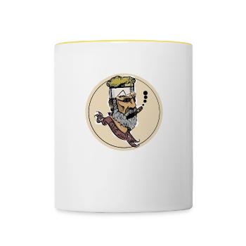 Homme barbe avec cigare - Mug contrasté - blanc/jaune - Devant