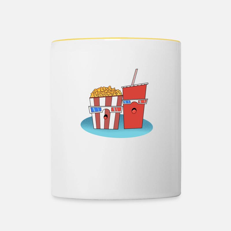 Funny popcorn and drink shirt Gift - Contrasting Mug - white/yellow