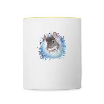 chinchilla, graffiti, peinture, lapin angora - Mug contrasté - blanc/jaune - Devant