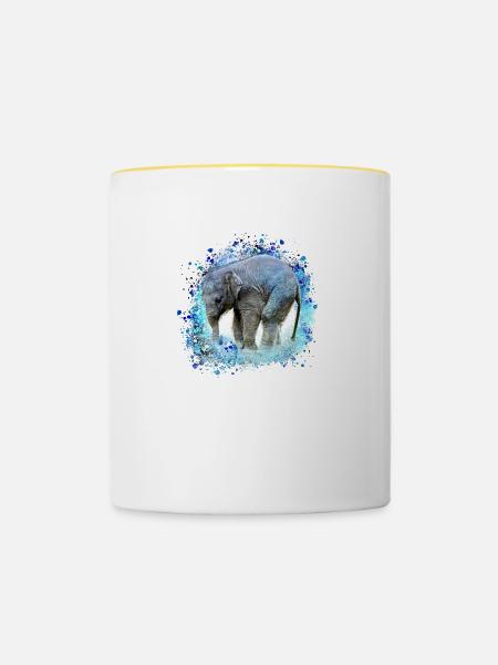 babyelefant,elefant,graffiti,blau,malerei - Tasse zweifarbig - Weiß/Gelb