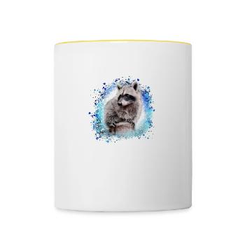 raccoon,bear,graffiti,painting,blue - Contrasting Mug - white/yellow - Front
