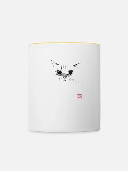 Katzengesicht - Tasse zweifarbig - Weiß/Gelb