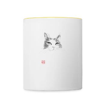 Katzengesicht - Tasse zweifarbig - Weiß/Gelb - Vorne