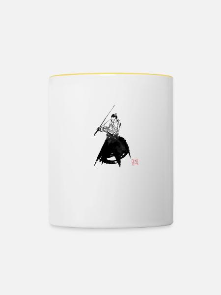 Samurai beendet den Kampf - Tasse zweifarbig - Weiß/Gelb