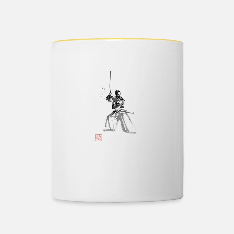 Samurai auf der Hut - Tasse zweifarbig - Weiß/Gelb