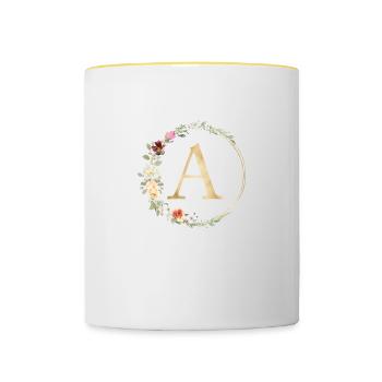 Monogramme A Floral personnalisable - Mug contrasté - blanc/jaune - Devant