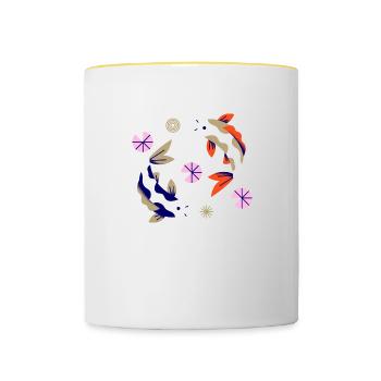 chinese, asian, china, japanese, japan, cute - Tasse zweifarbig - Weiß/Gelb - Vorne