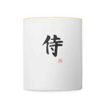 Samurai-Kanji - Tasse zweifarbig - Weiß/Gelb - Vorne