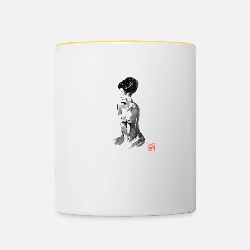 nude geisha - Mug contrasté - blanc/jaune