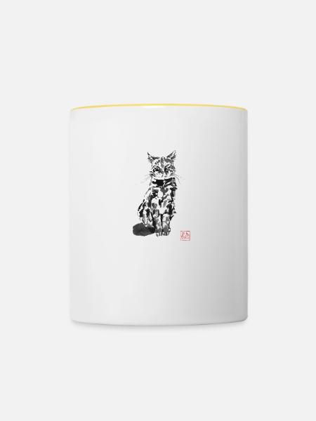 Verdächtige Katze - Tasse zweifarbig - Weiß/Gelb