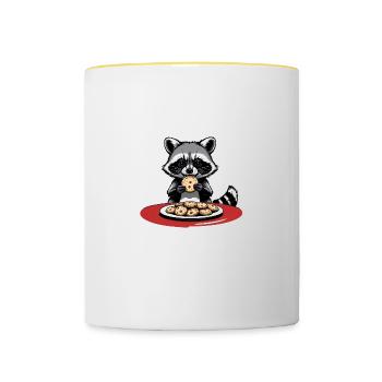 Waschbär Weihnachten Cookies Kekse Geschenk Süß - Tasse zweifarbig - Weiß/Gelb - Vorne