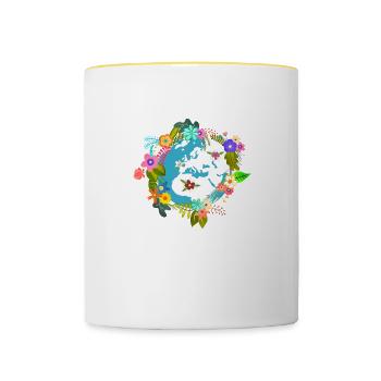 Globe terrestre fleurs - Mug contrasté - blanc/jaune - Devant