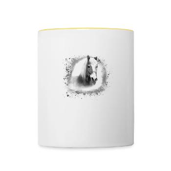 haflinger,horse,graffiti, painting, horse's head,grey - Contrasting Mug - white/yellow - Front