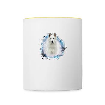 white shepherd,white,dog,painting,shepherd dog - Contrasting Mug - white/yellow - Front