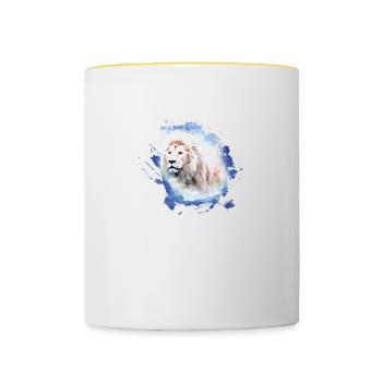 lion, tête de lion, graffiti, bleu, lion blanc, graffiti - Mug contrasté - blanc/jaune - Devant