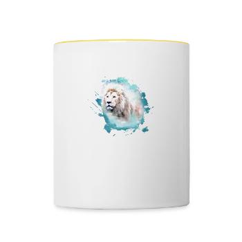 lion, tête de lion, graffiti, vert, lion blanc, graffiti - Mug contrasté - blanc/jaune - Devant