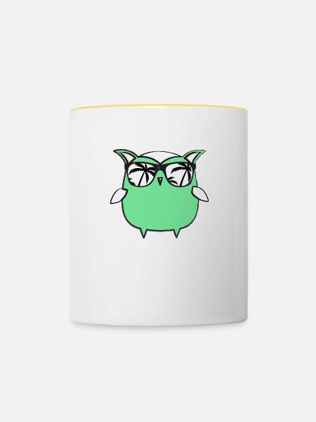 Eule, Comic, nerd, mint,urlaub,palmen,sonnenbrille - Tasse zweifarbig - Weiß/Gelb