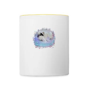 cochon d’Inde angora, graffiti, peinture, bleu - Mug contrasté - blanc/jaune - Devant