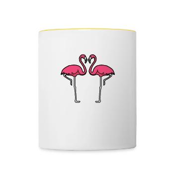 flamant rose amour oiseau cadeau rose animal coeur - Mug contrasté - blanc/jaune - Devant