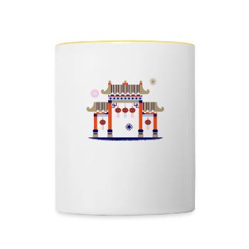 maneki neko, cat, lucky cat, neko, japanese, - Tasse zweifarbig - Weiß/Gelb - Vorne