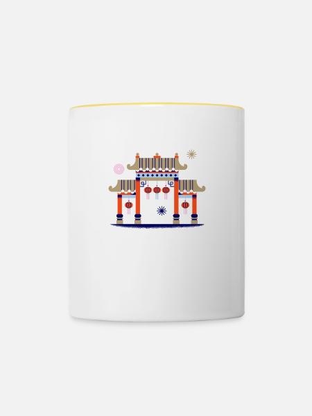 maneki neko, cat, lucky cat, neko, japanese, - Tasse zweifarbig - Weiß/Gelb