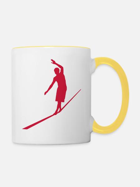 Slackline - Tasse zweifarbig - Weiß/Gelb