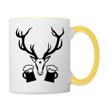 Hirsch Geweih Bier Drinking Team 1c - Tasse zweifarbig - Weiß/Gelb - Rechts