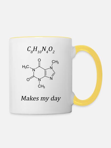 Caffeine makes my day - Tasse zweifarbig - Weiß/Gelb