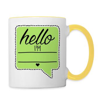 Bonjour je suis - votre nom - votre texte - baby - - Mug contrasté - blanc/jaune - Droite