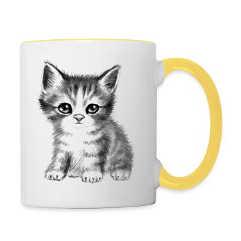 Kitty cat black-white fluffy sweet cute - Contrasting Mug - white/yellow - Right