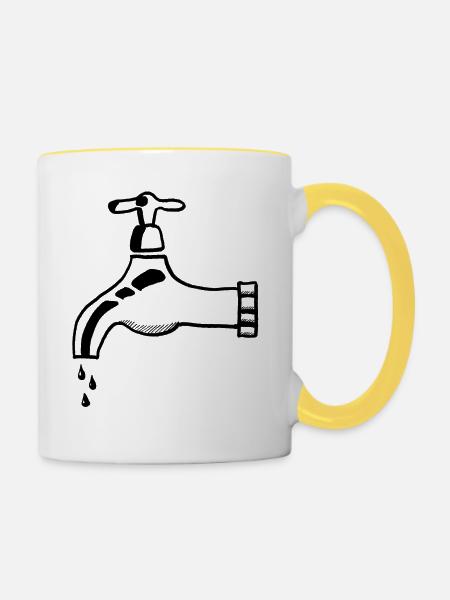 Klempner Wasserhahn - Tasse zweifarbig - Weiß/Gelb