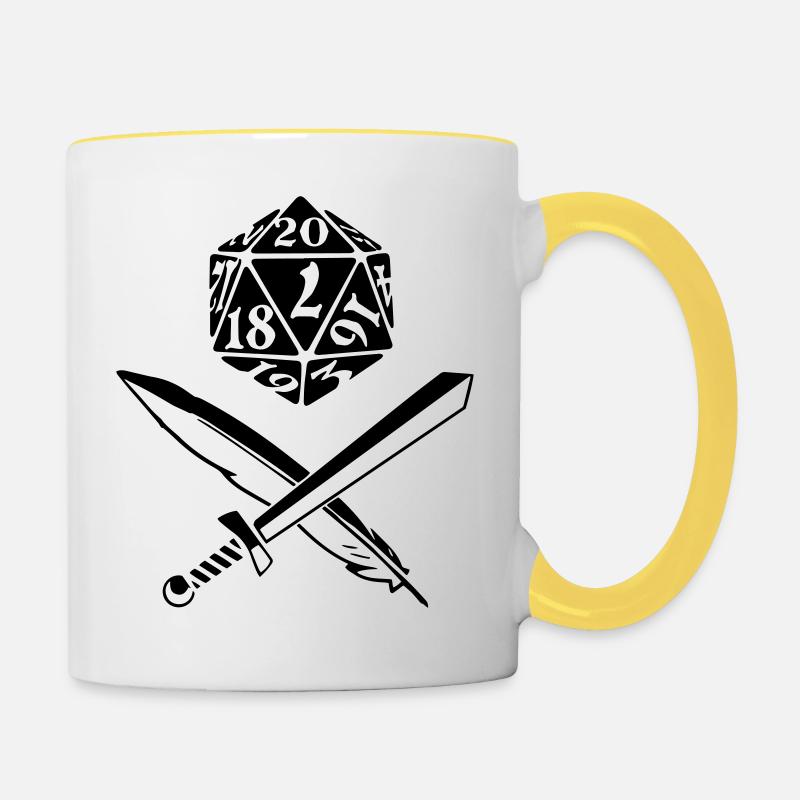 W20 Dice Feather Sword - Contrasting Mug - white/yellow