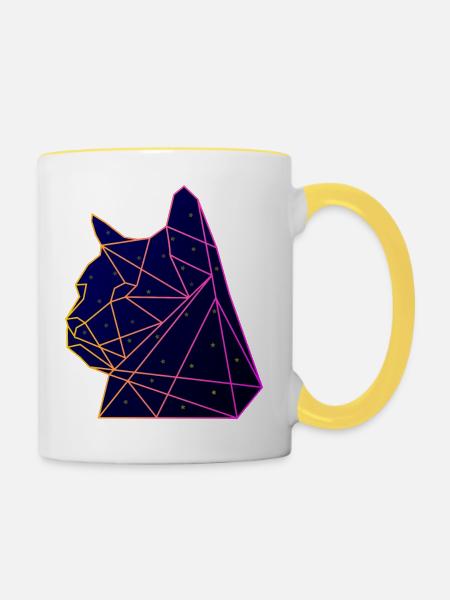 Raum Katze - Tasse zweifarbig - Weiß/Gelb