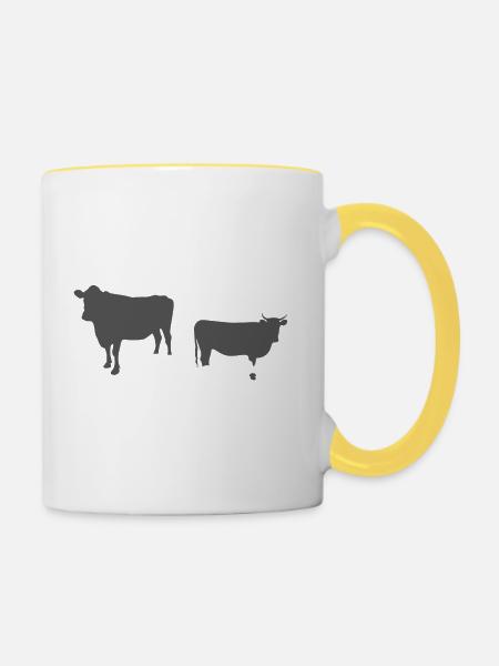 Landwirt Shirt · Landwirtschaft · Kühe Zuhause - Tasse zweifarbig - Weiß/Gelb
