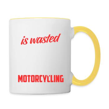 Motorrad Shirt · Superbike · Biker · verschwendet - Tasse zweifarbig - Weiß/Gelb - Rechts