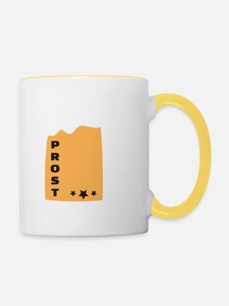 Prost Bier Alkohol Krug - Tasse zweifarbig - Weiß/Gelb