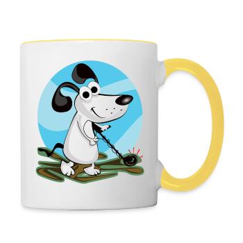 Comic dog probes with metal detector - Contrasting Mug - white/yellow - Right