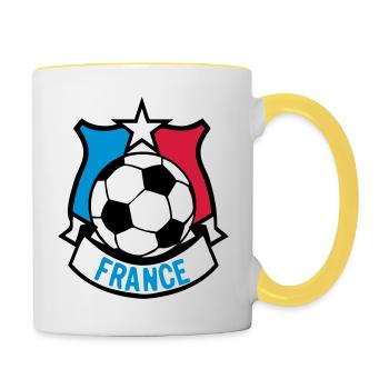 France flag football supporter ecusson7 ba - Contrasting Mug - white/yellow - Right