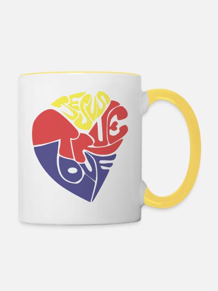 wahre Liebe Jesus - Tasse zweifarbig - Weiß/Gelb