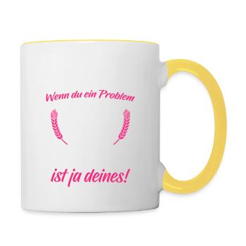 Landwirtin Shirt · Traktor · Frau · ein Problem? - Tasse zweifarbig - Weiß/Gelb - Rechts
