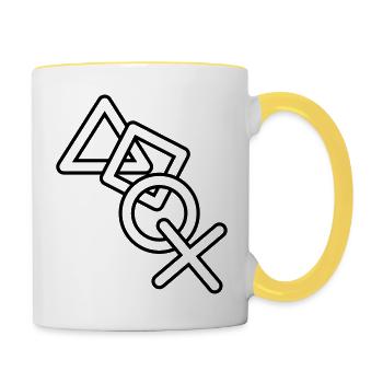 frame silhouette cool X square triangle icons contr - Contrasting Mug - white/yellow - Right