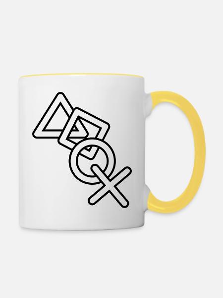frame silhouette cool X square triangle icons contr - Contrasting Mug - white/yellow