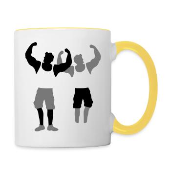 équipe couple duo 2 amis muscle posen texte clipart - Mug contrasté - blanc/jaune - Droite